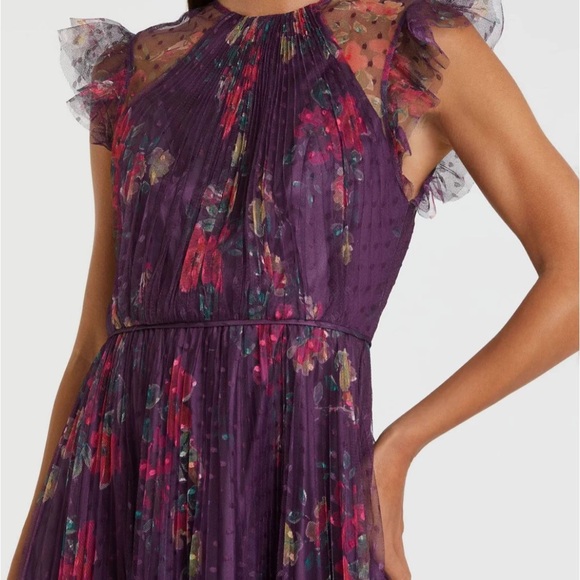 Mac Duggal Floral Flutter Sleeve Midi Dress - Picture 3 of 4